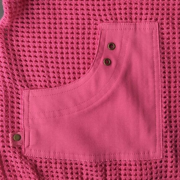 Nwot Fuchia Pink 💯% Cotton Knit Mech Cardigan Jacket with Pocket Detail Size Mp - Picture 11 of 11